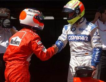 Barrichello deu show nos treinos e na corrida e foi cumprimentado por Ralf Schumacher (foto) e por seu irmo Michael.