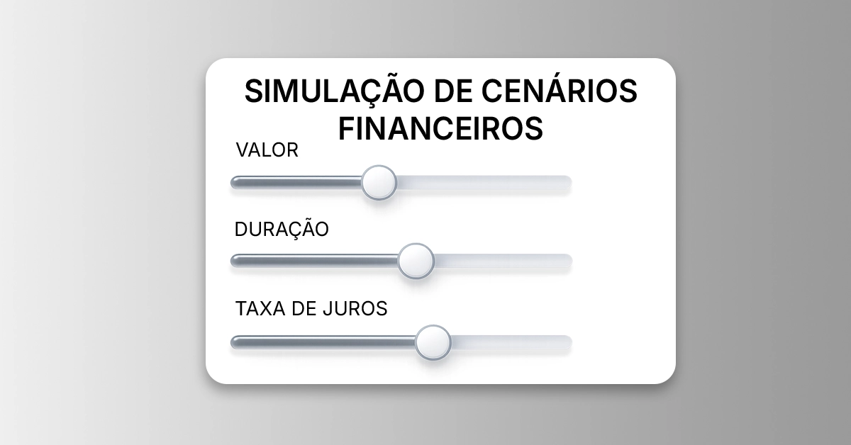 Banner com controles deslizantes simples representando ajustes de depósito, tempo e taxa. Banner minimalista reforçando a ideia de "simule cenários diferentes"; paleta neutra; agnóstico.