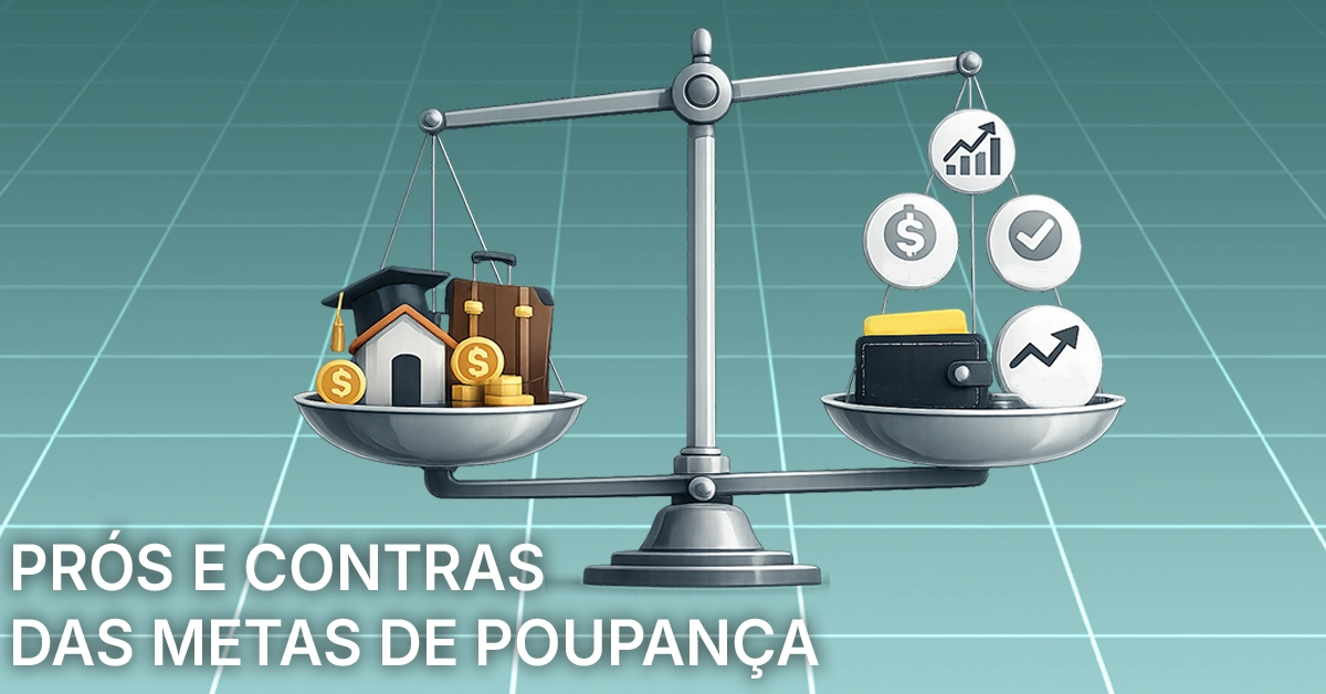 Balança equilibrada mostrando os prós e os contras da poupança para diferentes objetivos. Ilustração de equilíbrio neutro que antecipa a tabela; -agnóstico