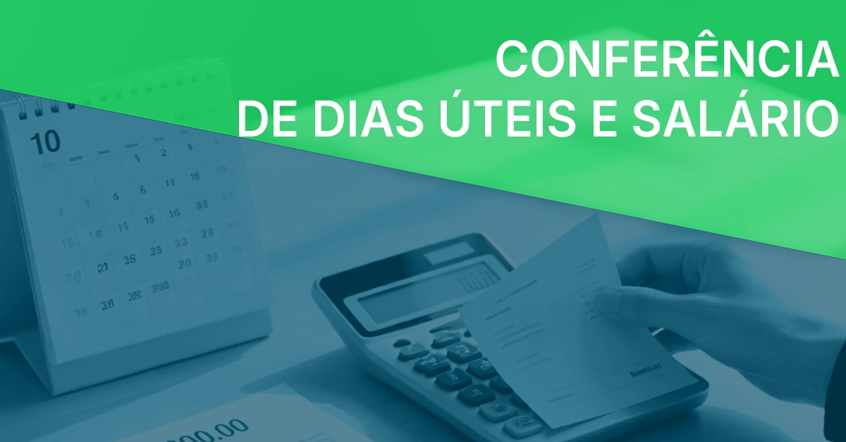 Pessoa consultando os dias úteis em um calendário ao lado de uma calculadora e um contracheque neutro. Cena de mesa organizada com calendário, calculadora e um documento neutro; -gratuito, sem dados pessoais; estilo editorial acessível.