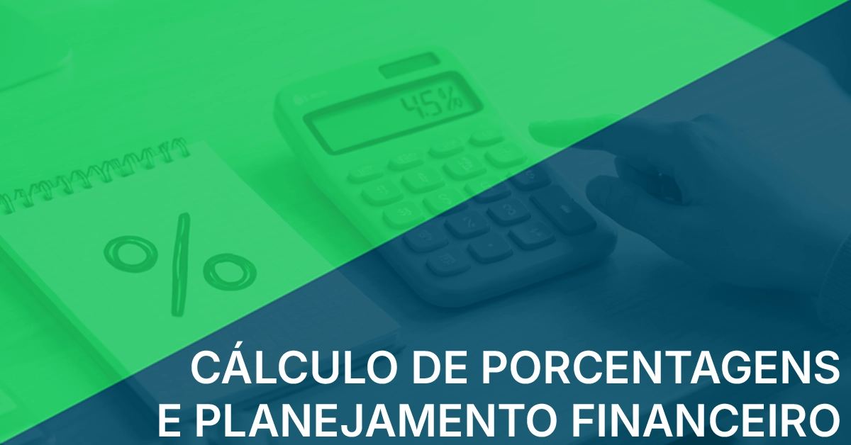 Pessoa calculando porcentagens em uma calculadora ao lado de um bloco de notas com o símbolo de porcentagem. Cena de mesa organizada com calculadora e bloco de notas neutro; -gratuito, sem dados pessoais; estilo editorial e acessível.