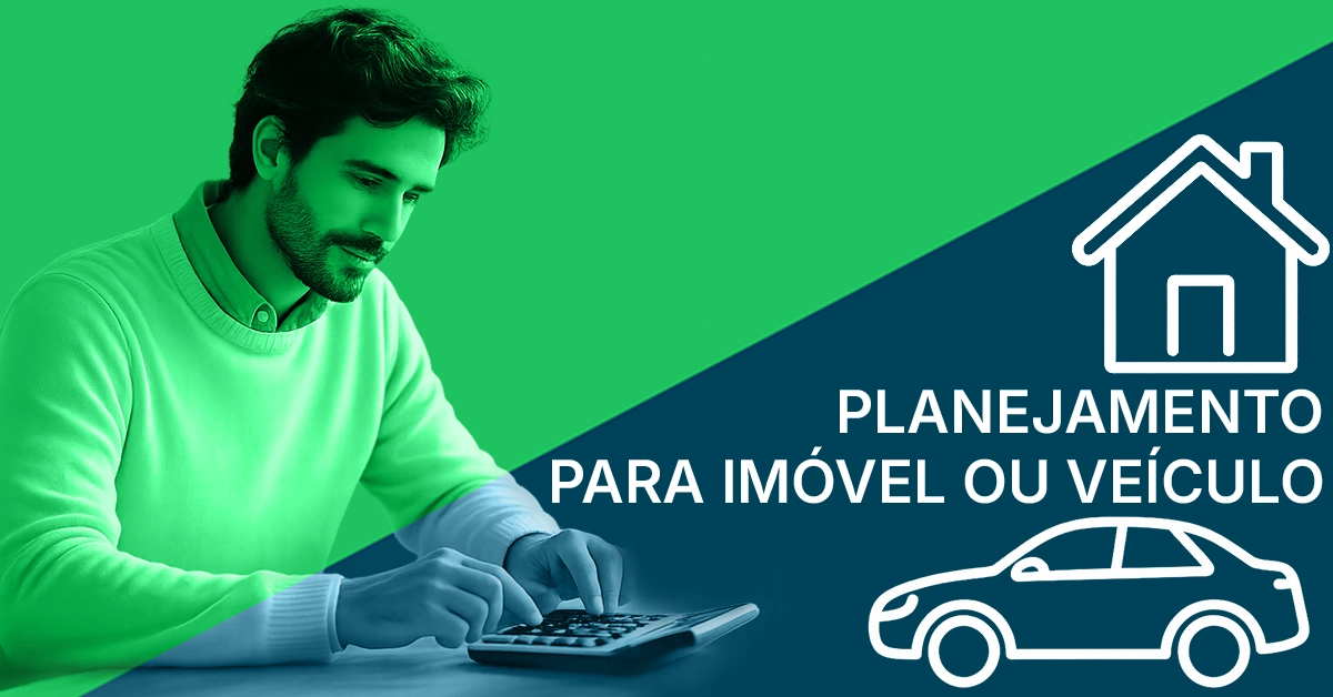 Pessoa analisando simulação de financiamento com calculadora e ícones de casa e carro em uma mesa neutra Cena editorial, amigável, sem marcas ou dados pessoais; sugere financiamento de imóvel e veículo de forma sutil.