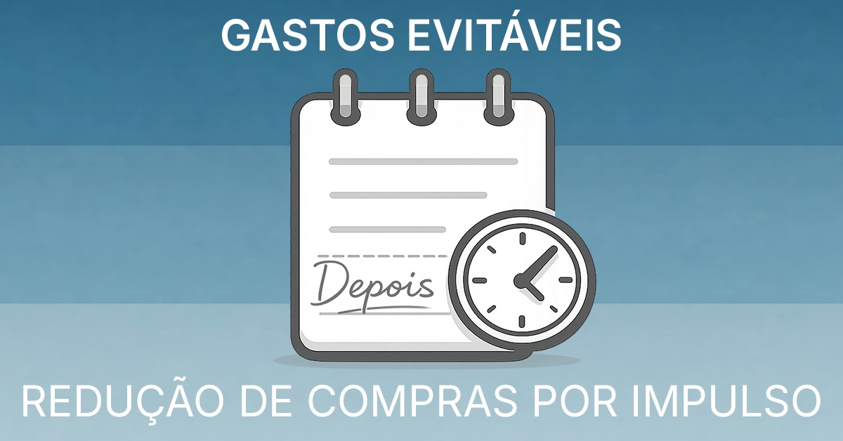 Selo visual destacando a dica “Gastos evitáveis” para aumentar a consciência financeira Chamada visual discreta que reforça o hábito de registrar compras adiáveis.