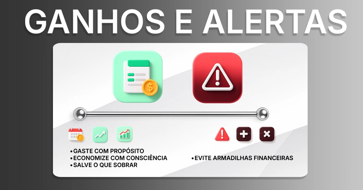 Banner com duas colunas destacando benefícios e armadilhas da planilha de gastos Ajuda o leitor a escanear rapidamente vantagens e cuidados.