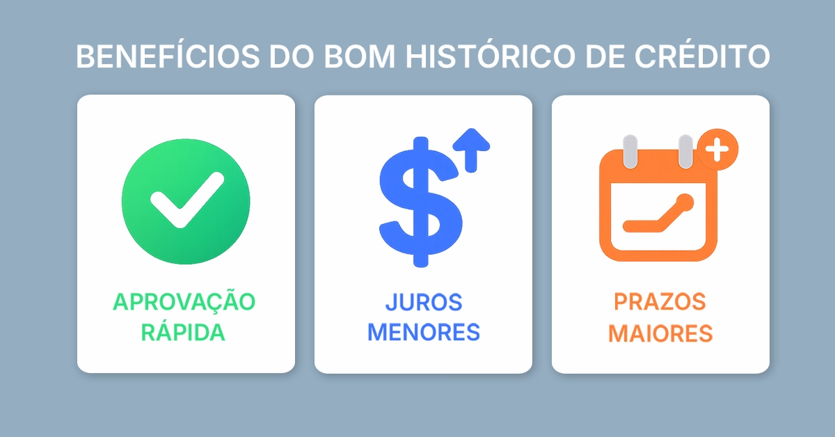 Ícones de aprovação, juros menores e prazos maiores 3 cards simples