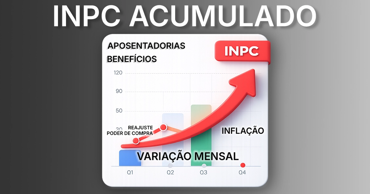 Ilustração de um extrato de pensão com uma seta mostrando o ajuste anual com base no INPC. Deixa claro como o índice é aplicado aos benefícios e por que os aposentados devem acompanhá-lo.